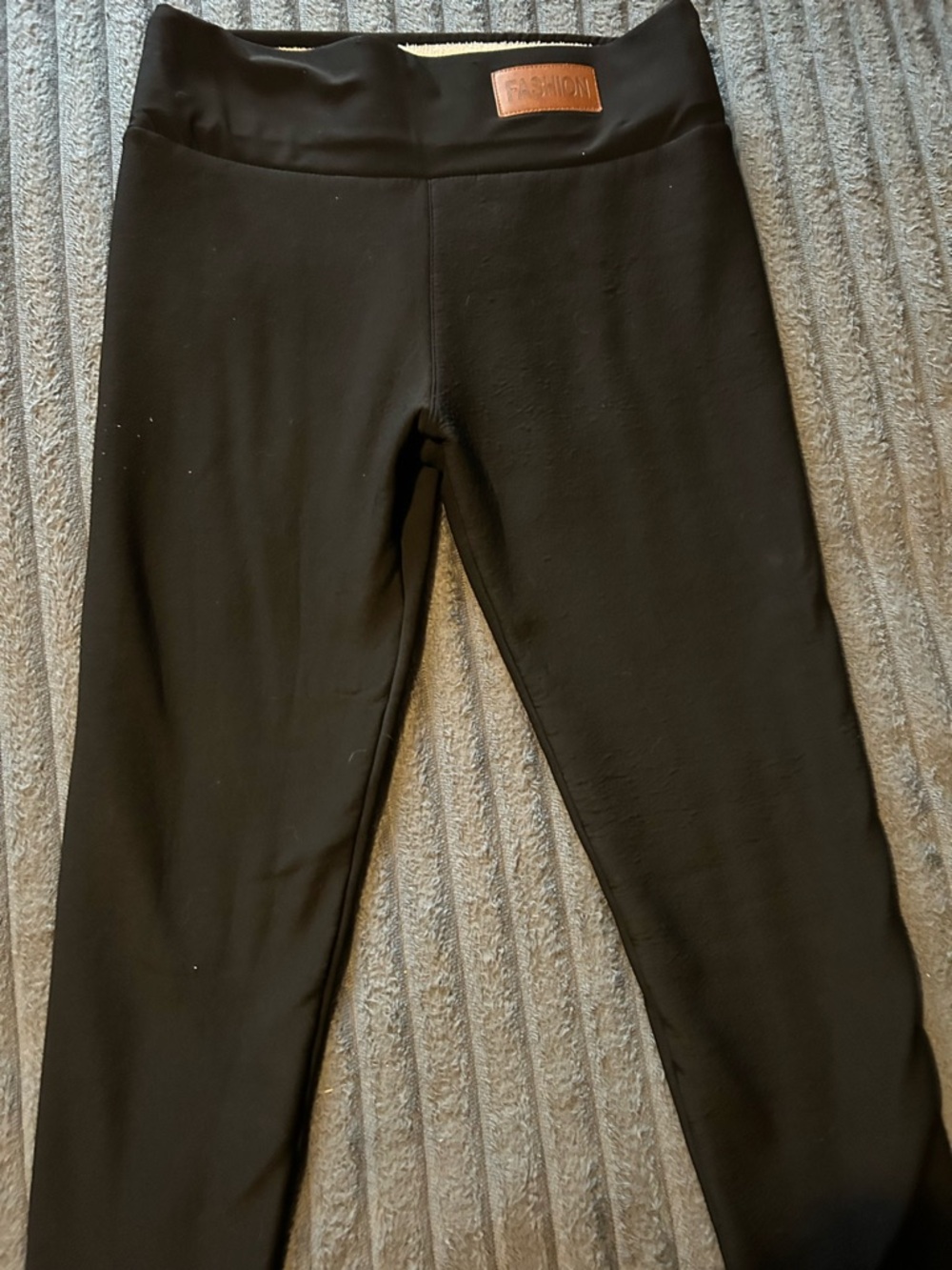 Women's Black High-Waist Leggings with Faux Leather Patch